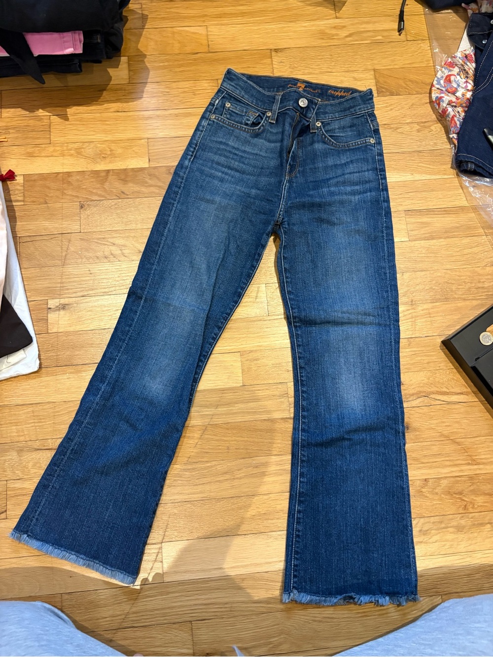 7 For All Mankind Dark Blue Cropped Flare Jeans
